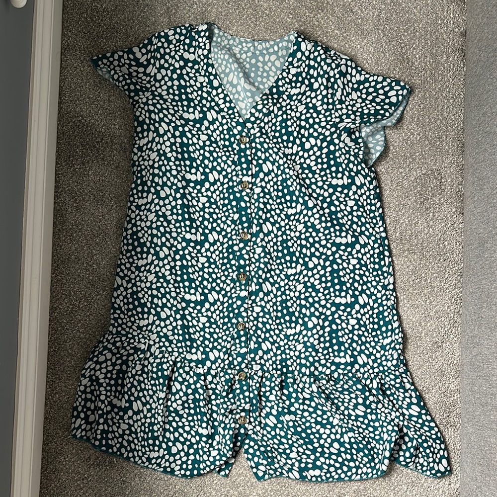 Teal and White Polka Dot Dress